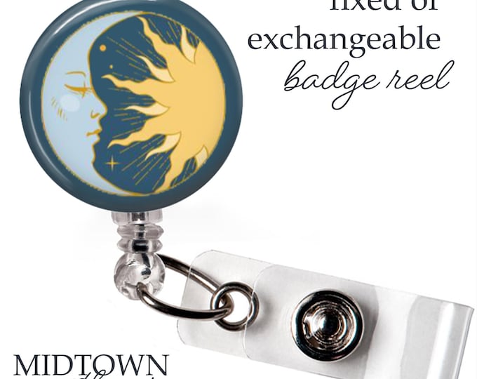 Sun and Moon Badge Reel or Exchangeable Topper