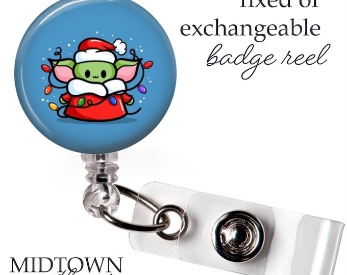 Christmas Baby Yoda Badge Reel or Exchangeable Topper