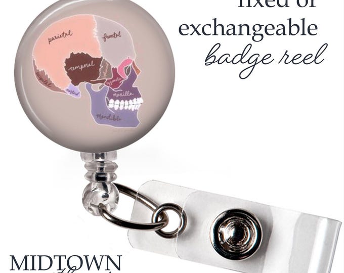 Labeled Skull Badge Reel or Exchangeable Topper
