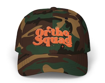 Ortho Squad Classic Dad Cap, Casual Baseball Hat for Dads, Trendy Streetwear Accessory, Gift for Father's Day, Adjustable White Cap