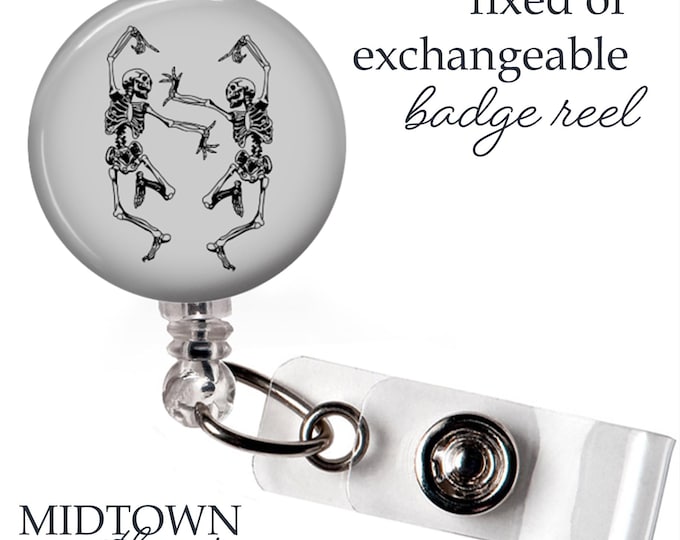 Dancing Skeletons Badge Reel or Exchangeable Topper