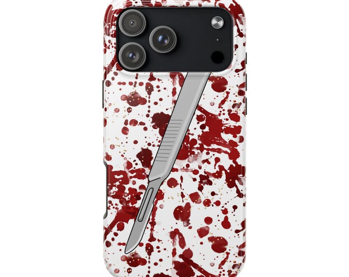Bloody Scalpel Tough Phone Cases, Unique Graphic Art for Medical Professionals, Halloween Gift, Surgical Theme, Fun Tech Accessories