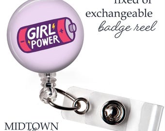 Girl Power Holographic Badge Reel or Exchangeable Topper