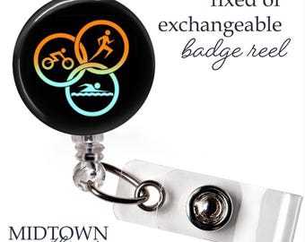 Triathlon Rings Badge Reel or Exchangeable Topper
