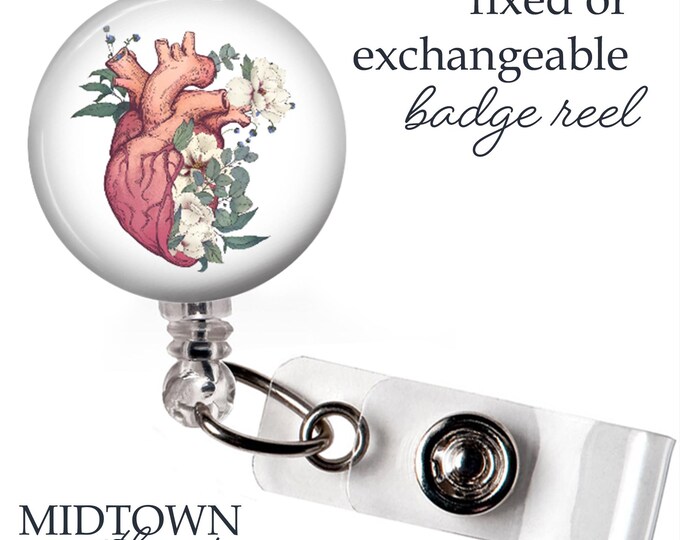 Heart Floral Badge Reel or Exchangeable Topper