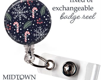 Candy Canes and Snowflakes Holigraphic Badge Reel or Exchangeable Topper