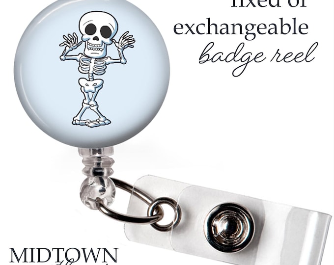 Silly Skeleton Badge Reel or Exchangeable Topper