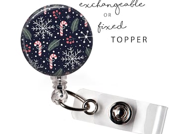 CHR - Candy Canes and Snowflakes Badge Reel or Exchangeable Button