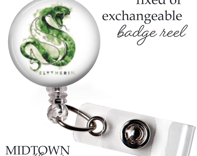 Slytherin Watercolor Badge Reel or Exchangeable Topper