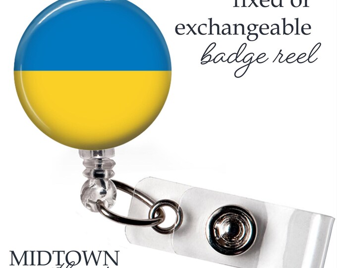 Ukraine Flag Animal Badge Reel or Exchangeable Topper