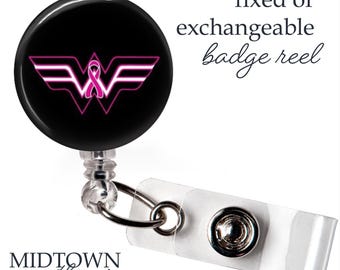 Breast Cancer Wonder Woman Badge Reel or Exchangeable Topper