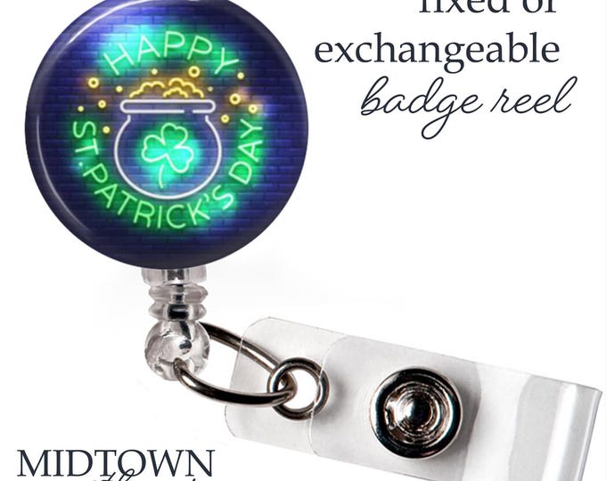 Neon St. Patrick's Day Badge Reel or Exchangeable Topper