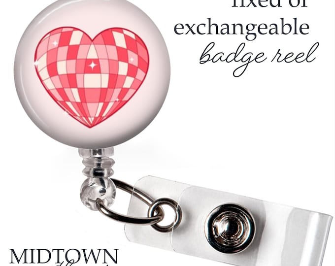 Disco Heart Holographic Badge Reel or Exchangeable Topper