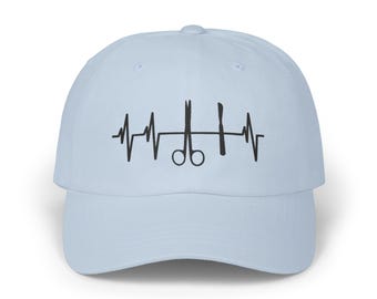 Heartbeat Scissors Classic Dad Cap | Stylish Hat for Healthcare Workers, Perfect Gift for Nurses, Doctors, and Everyday Wear