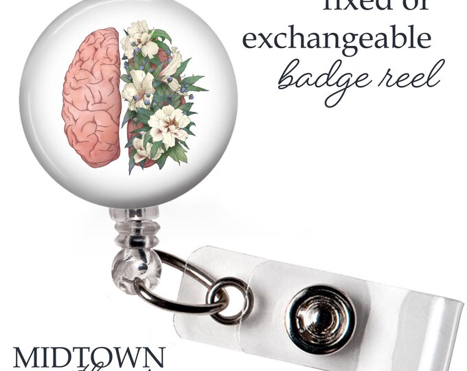 Brain Floral Badge Reel or Exchangeable Topper