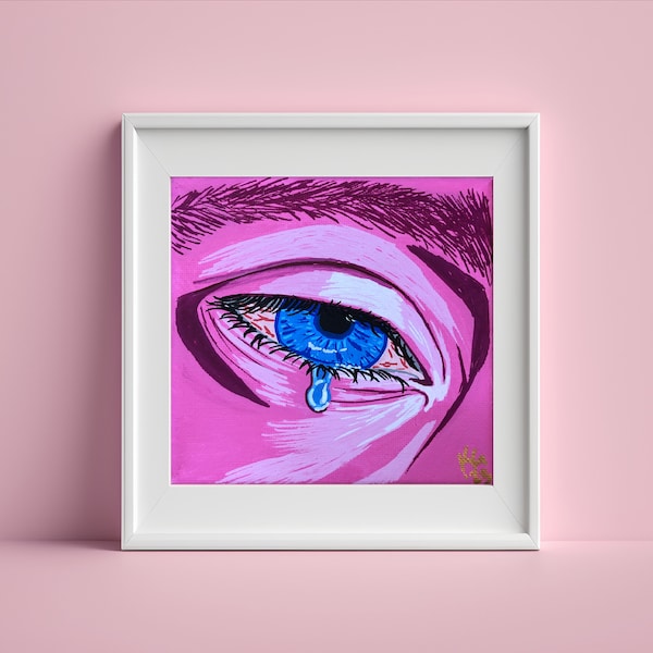 Sad Crying Eye Art Print | Big Eyes Painting | Artsy Prints | Sentimental Gift | Blue Eye Tears | Emotional Art Wallart Aesthetic Poster