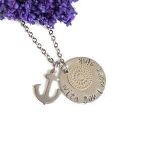 with you I won&#39;t sink - Hand Stamped Necklace - Anchor Charm and Geometric Accent