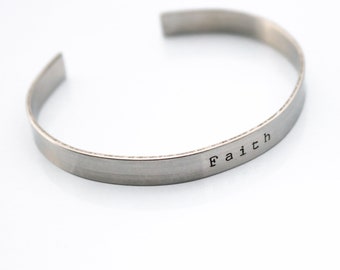 Adjustable Cuff Bracelet - Faith - Stainless Steel