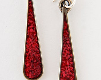 Red dangly earrings, small red drop, dangle, mother's day gift, 26mm, hand made Taxco, fair trade gift from Mexico (M1001a)