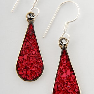 Red dangly earrings, small red drop, dangle, 20mm, hand made Taxco, fair trade gift from Mexico (M1005)