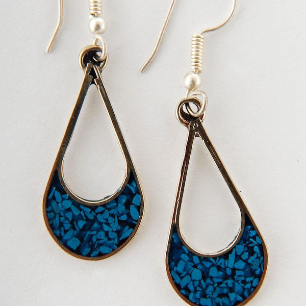 Turquoise blue small drop earrings, tear drop, Mothers day, 28mm, hand made Taxco, fair trade gift from Mexico (M1002a)