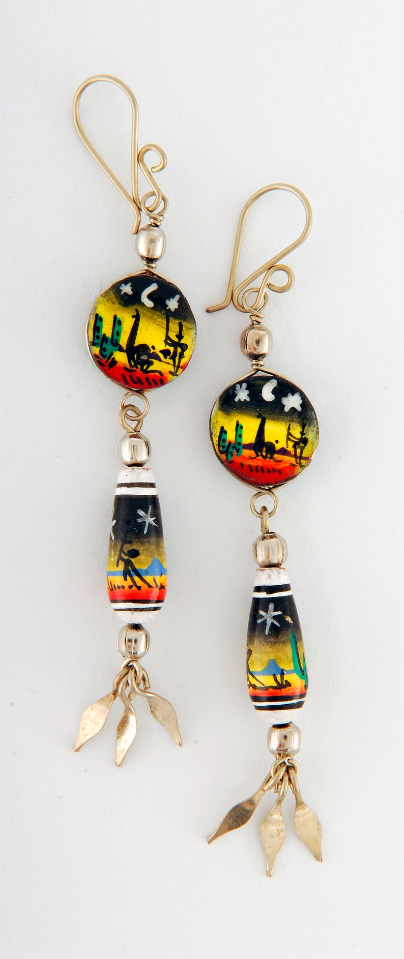 35mm llama llamas Fairtrade jewelry earrings clay beads P1024 dangly peruvian earrings ceramic hand painted beads Peru