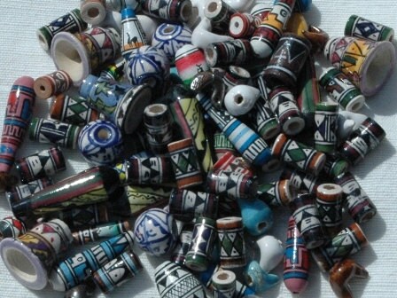 Hand painted clay ceramic beads x 100 mixed shapes, colours, sizes. H…