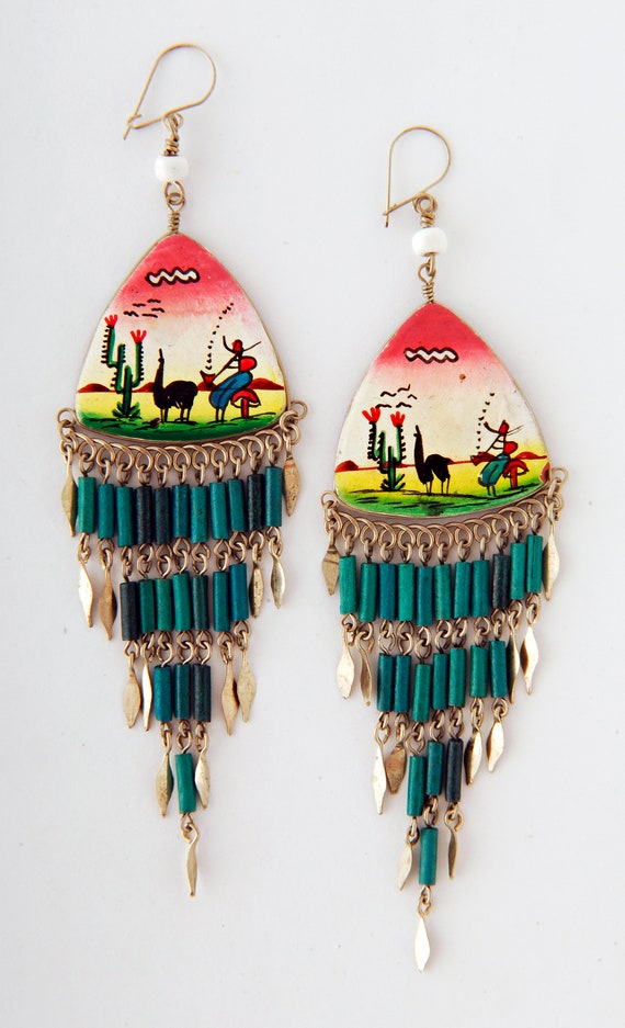 large hand made Mexico dangly moving hearts 3d wire heart earrings Heart earrings M2013 fairtrade.