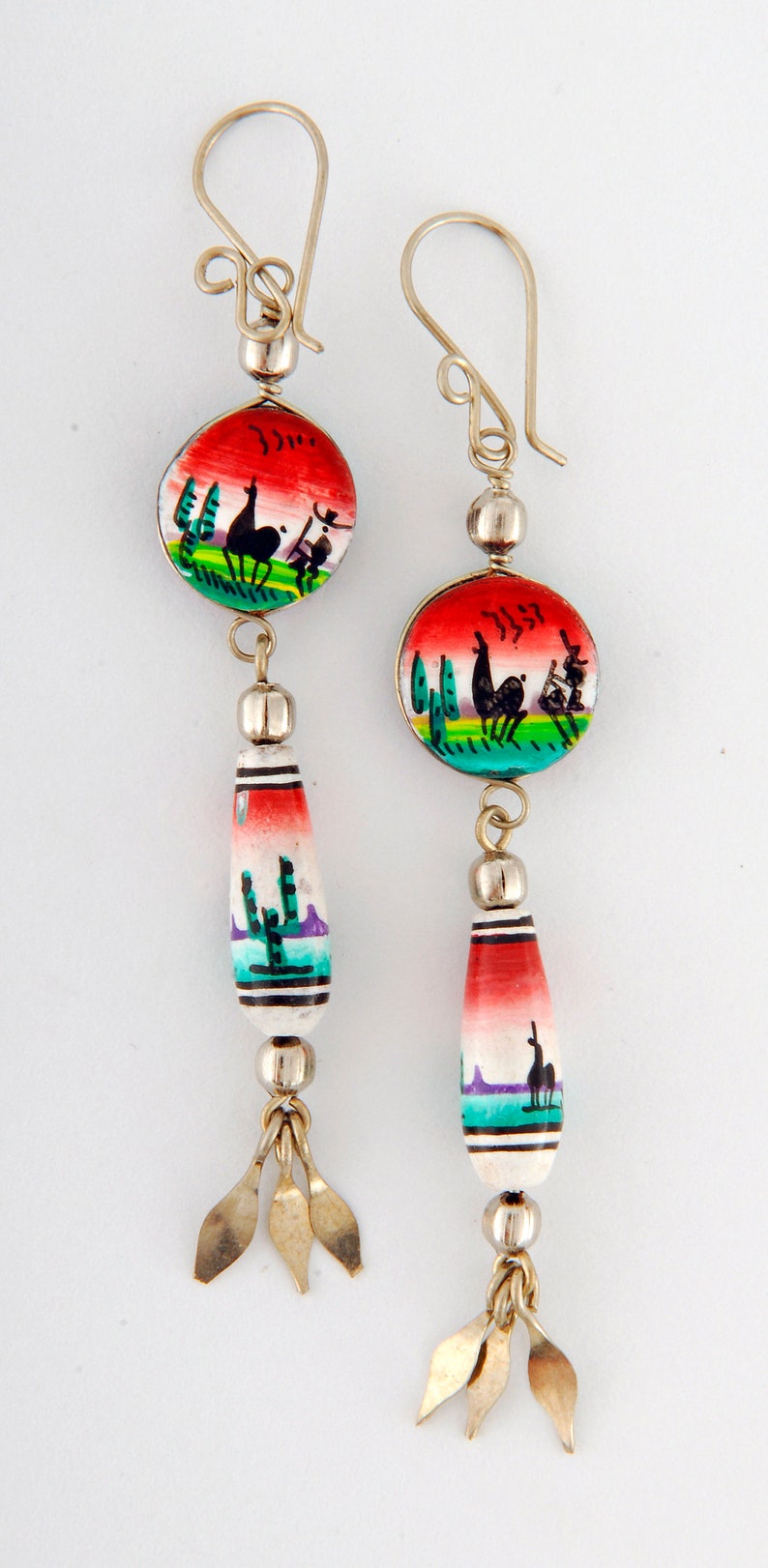 35mm llama llamas Fairtrade jewelry earrings clay beads P1024 dangly peruvian earrings ceramic hand painted beads Peru