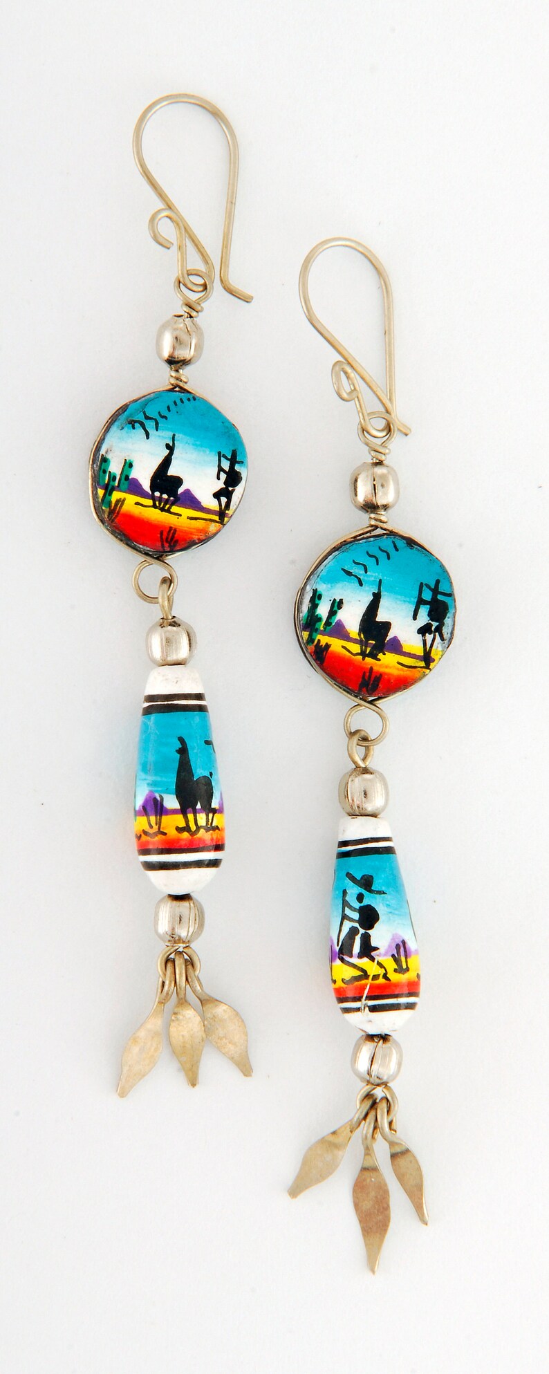 35mm llama llamas Fairtrade jewelry earrings clay beads P1024 dangly peruvian earrings ceramic hand painted beads Peru