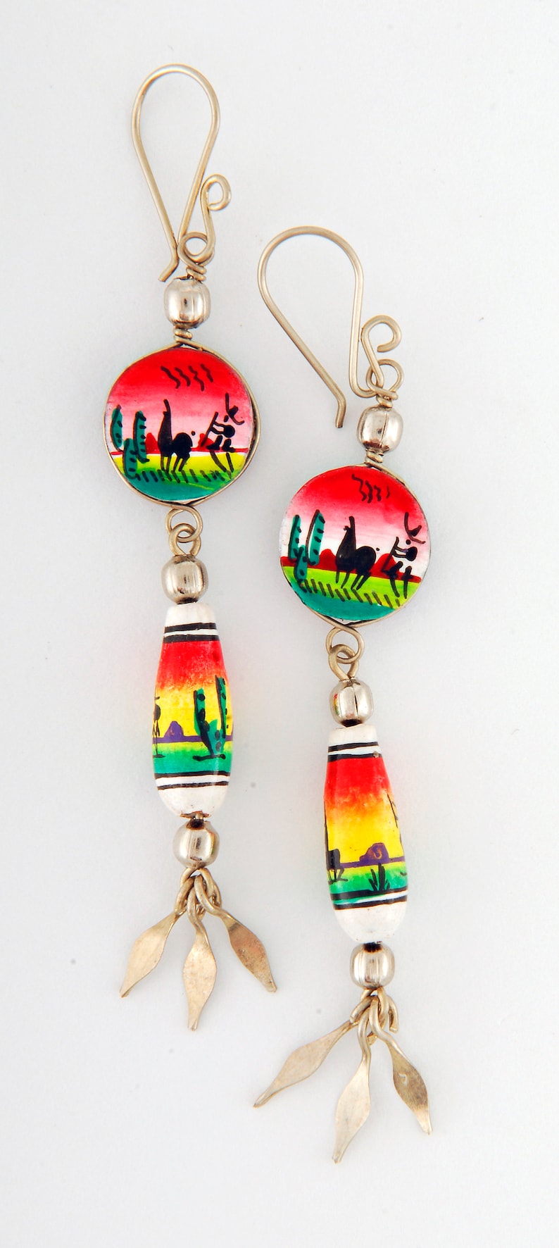 35mm llama llamas Fairtrade jewelry earrings clay beads P1024 dangly peruvian earrings ceramic hand painted beads Peru