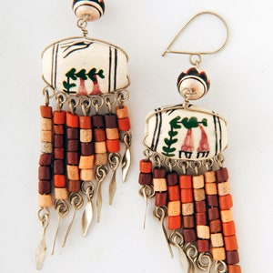 Peruvian earrings clay beads terracotta white gold dangly Tumi jewelery fairtrade hand made in Peru (P1015a)