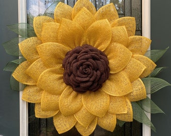 Sunflower Wreath with Special Burlap Rose Center