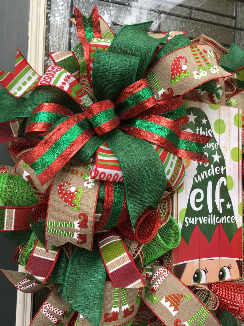 Elf Wreath,Elf Surveillance Wreath,Christmas Deco Mesh Wreath,Elf Legs,Naughty Or Nice Wreath,Whimsical Wreath,Christmas Elf Decorations