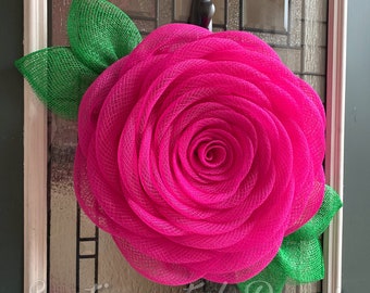 Hot Pink Rose Wreath for Front Door, Custom Colors Available, Made to Order