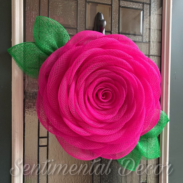 Hot Pink Rose Wreath for Front Door, Custom Colors Available, Made to Order