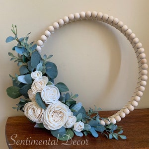 Wood Bead Wreath with Sola Wood Flowers
