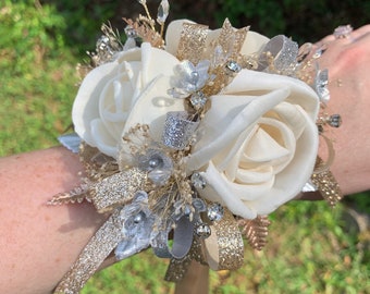 Corsage with Extra Custom Accents, CHECK SHIPPING TIME, Rush orders may be available, Sola Wood Flowers, Optional Matching Boutonnière