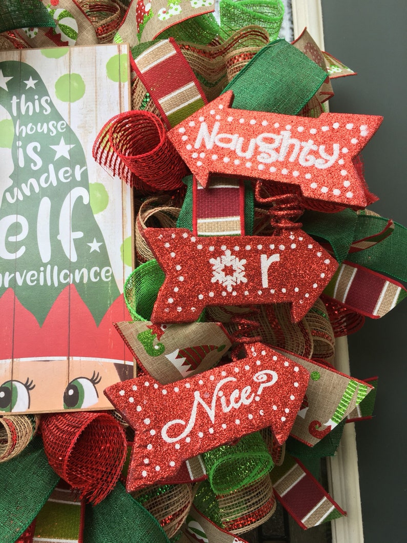 Elf Wreath,Elf Surveillance Wreath,Christmas Deco Mesh Wreath,Elf Legs,Naughty Or Nice Wreath,Whimsical Wreath,Christmas Elf Decorations