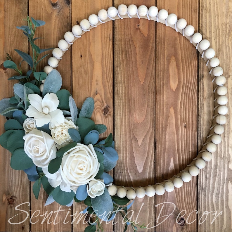 Wood Bead Wreath With Sola Wood Flowers Etsy