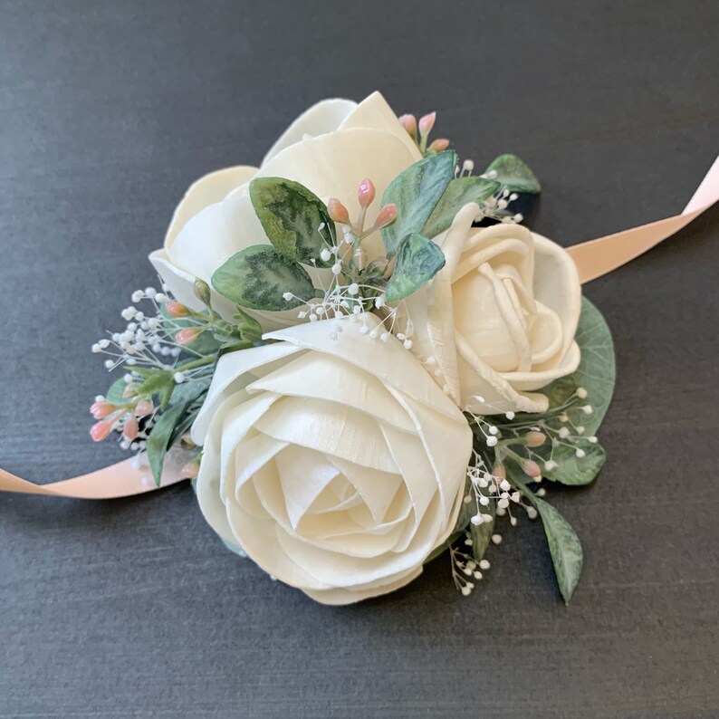 Corsage With Sola Wood Flowers Custom Created Made to Order Etsy