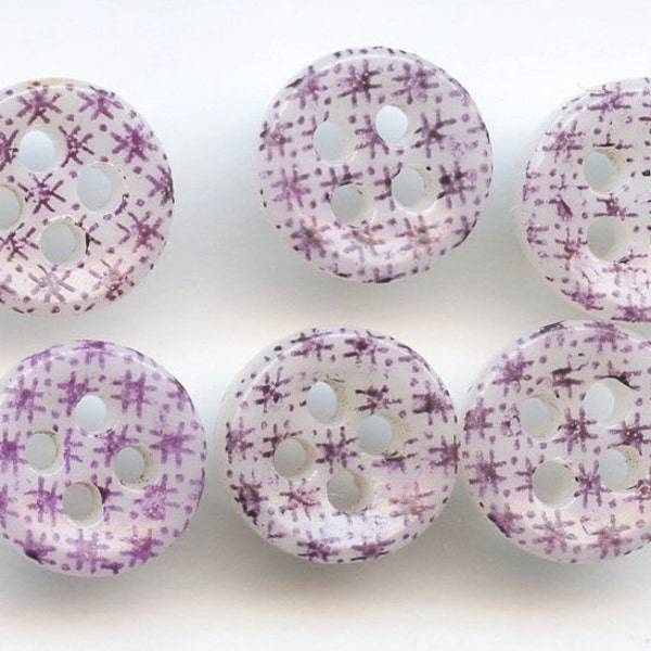 E-SALE Antique China Buttons Set of 6 Purple Calico Saucers