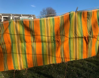 Vintage Remnant upholstery Fabric orange green yellow stripe retro mid century