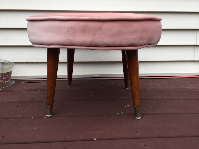 Blush Pink Velvet Ottoman Footstool restored