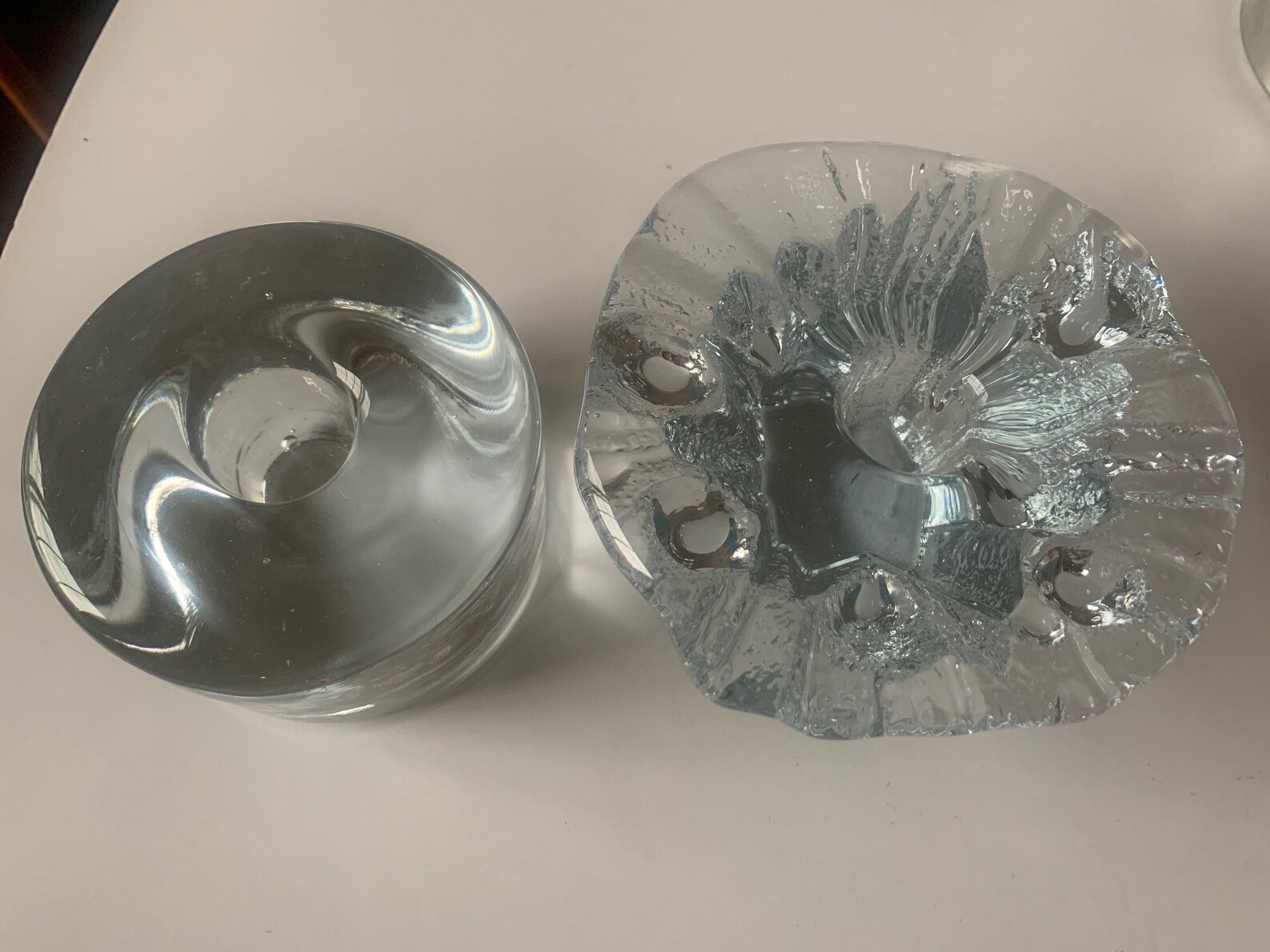 Pair of clear glass Blenko candle holders Etsy