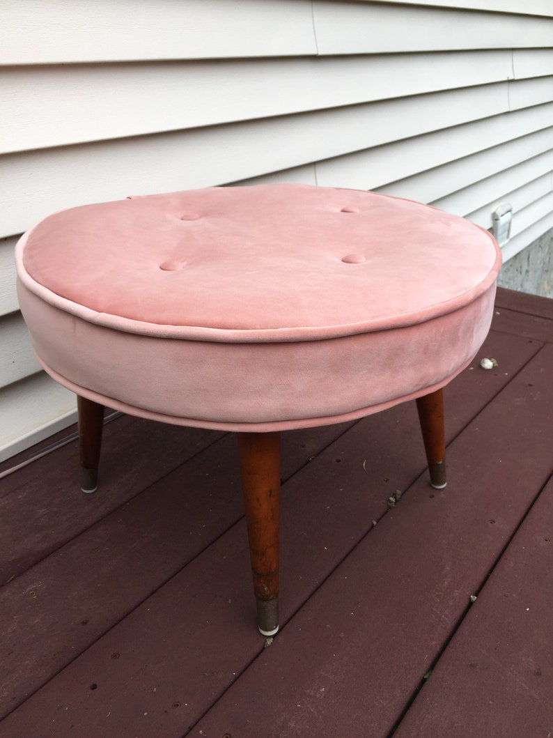 Blush Pink Velvet Ottoman Footstool restored