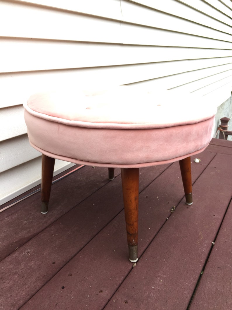 Blush Pink Velvet Ottoman Footstool restored
