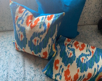 Custom made pillow cover in Brunschwig and Fils Ikat 18 by 18