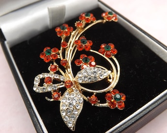 Grande Broche Fantaisie Vintage En Métal Doré - Occasion Avec Traces D'Usure - Bijou Ancien