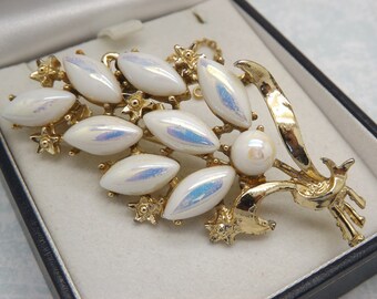 Broche Vintage Panier De Fleurs Avec Strass - Bijou Ancien, Occasion, Origine France
